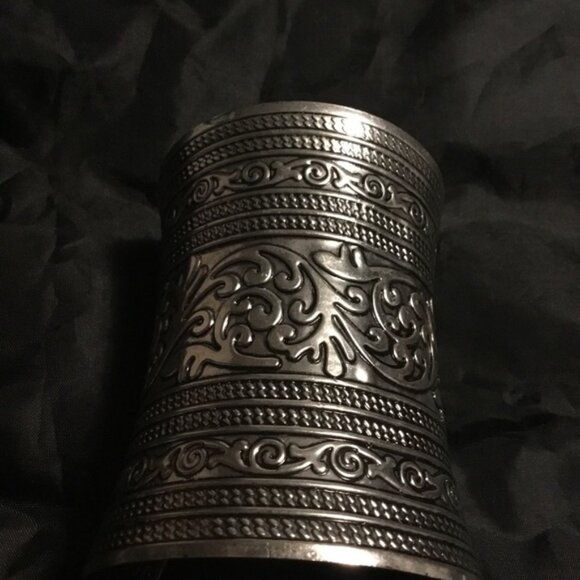 Silver Plated Bangle Wide Open Cuff Bangle Bohemian Carved Totem Bracelet - Picture 4 of 4